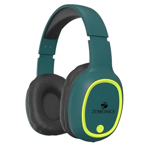 ZEBRONICS Thunder (2026 Upgrade) Wireless Headphones, BT v6.0, True 60 hrs Playback, 40mm Drivers, ENC, Gaming Mode, Dual Pairing, AUX & microSD, Rapid Charging, Call Function (Teal Green)