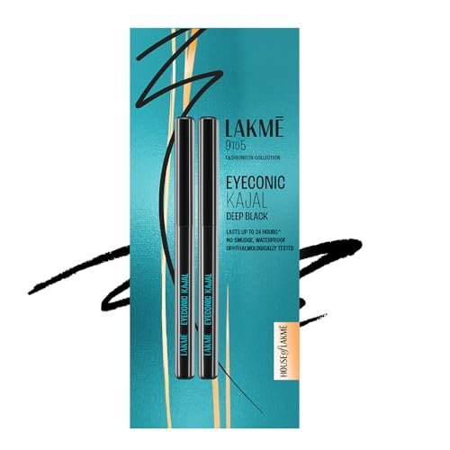 LAKMÉ Eyeconic Black Kajal 0.35 g (Combo Pack of 2) Matte Kohl Liner in a Twist Up Pencil – Waterproof|| Smudge Proof & Long Lasting Eye Makeup