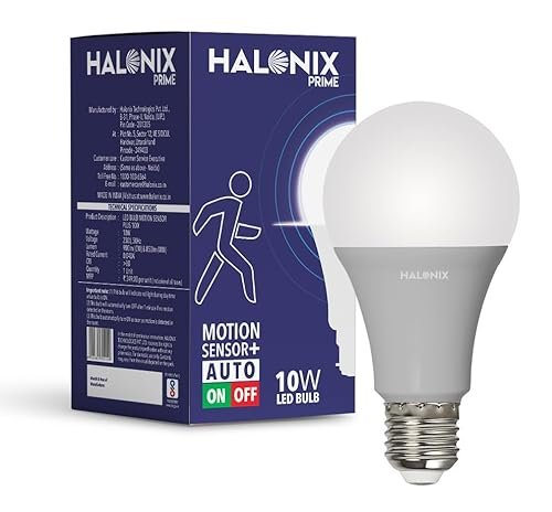 Halonix 10 Watt E27 Screw type Radar Motion Sensor LED Bulb (Auto Off Auto On) – Pack of 1, White