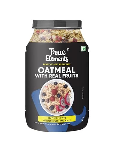 True Elements Whole Oatmeal 1kg – Overnight Oats | Breakfast Food | Healthy Diet | Oatmeal for Breakfast | Oats with Chia Seeds, Dry Fruits and Nuts | 9.8g Protein