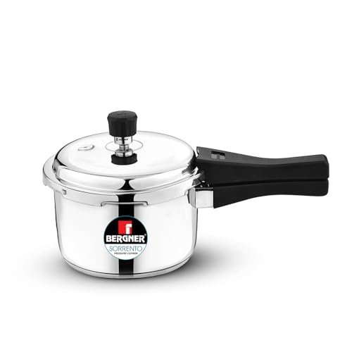 Bergner Sorrento Stainless Steel 3 Litres Outer Lid Pressure Cooker, Pressure Cooker with Heavy Bottom, Easy Open and Close Lid, Healthy Cooking, Easy to Clean – Induction Bottom and Gas Stove Ready