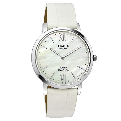 TIMEX Empera Analog Watch for Women with Mother of Pearl Round Dial & White Leather Strap Band Water Resistant Women’s Wrist Watches – TWEL12601