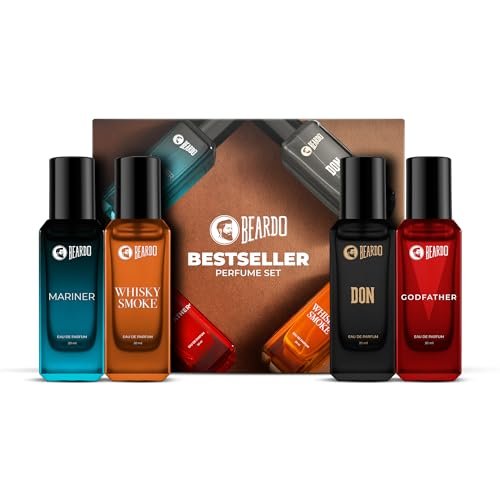 Beardo Perfumes Giftset For Men (Pack of 4 x 20ml) Whisky Smoke, Godfather, Mariner & Don Perfume | Long Lasting Perfume Fresh Fragrance | Gift for husband | Gift for boyfriend | Gift for Men | Gift for Brother | Gift for Brother