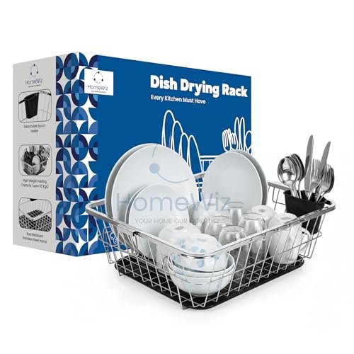 HomeWiz Large Stainless Steel Utensils Drying Rack | Dish Drying Rack for Kitchen with Spoon Holder | Vessel Drainer Basket | Bartan Stand Steel | Dish Drainer Basket with Drain Tray | 56×43×23 cm