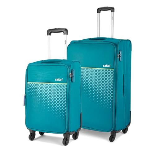 Safari Set of 2 Prisma Neo (Cabin + Medium) Trolley Bags Polyester Expandable Soft Luggage, 4 Wheels 360 Degree Wheeling, Travel Bag, Suitcase for Travel, Trolley Bags for Travel, Teal