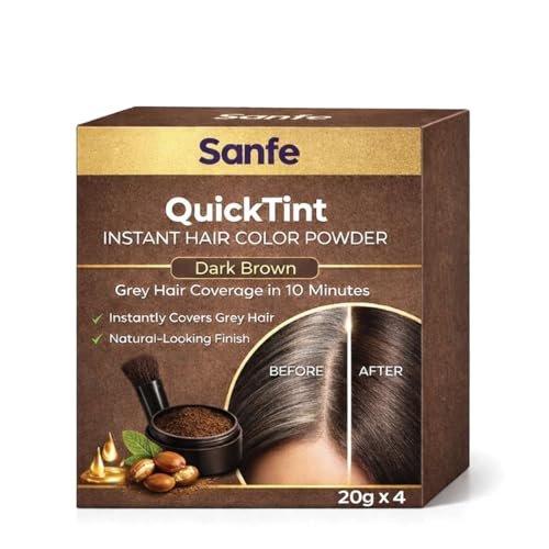 Sanfe QuickTint Instant Hair Color Powder – 20gm | Mess-Free Instant Touch-Ups | Hair Color Powder | Grey Hair Coverage | Hair Colour Black & Dark Brown | Beard Colour