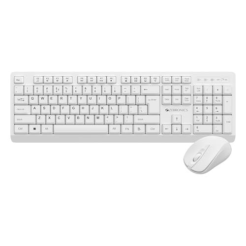 Zebronics Wireless Keyboard & Mouse Combo, 104 UV-Coated Keys, ₹ Key, 12 Multimedia Keys, Retractable Stand, 4 Button Mouse, 1600 DPI, High Precision, USB Nano Receiver (Companion 116, White)