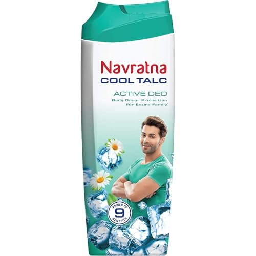 Navratna Cool Talc Active Deo | Talcum Powder | Body Odour Protection & Strong Cooling Effect | Long Lasting Freshness & Fragrance, 400gm
