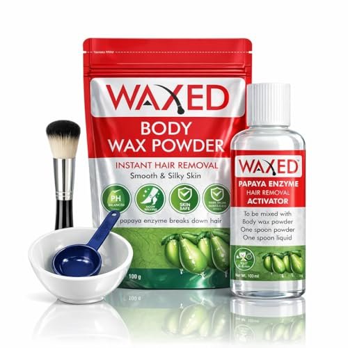 WAXED™ Body Wax Powder for Women Waxing Set | Instant Hair Removal | Papaya Enzyme Activator | Full Body Wax | 100g Powder + 100ml Activator | With Bowl, Spoon & Brush Included.(Pack of 1)