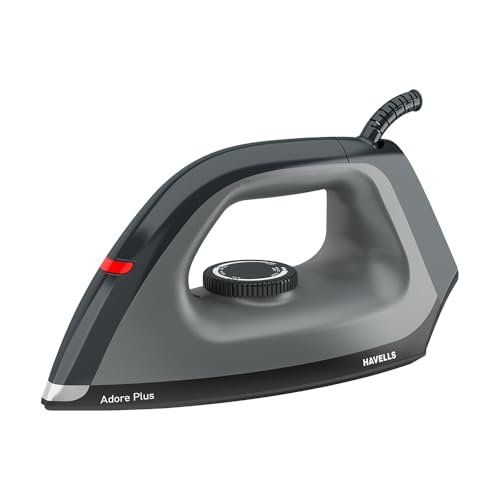 Havells Dry Iron Adore Plus 1100 Watts, Iron Press, Greblon Non Sick Soleplate with German Technology, Shock Proof Body, Aerodynamic Design, 360° Swivel Cord, 2 Year Manufacturer Warranty (Black)
