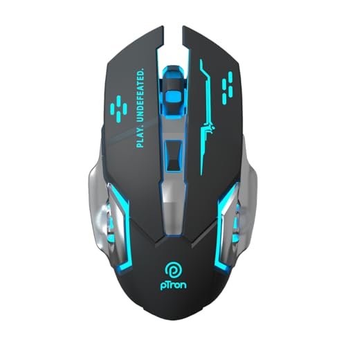 pTron Flick M2 Wireless Gaming Mouse w/RGB Lights, Precision Tracking, Dual Wireless Modes-BT & 2.4GHz, 6 Buttons, Thumb Support, Rechargeable, Ergonomic Design for Laptop, Smartphone, Tablet (Black)