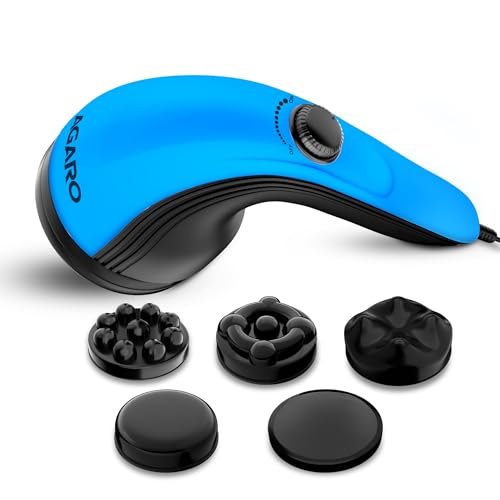 AGARO Atom Plus Electric Handheld Full Body Massager, 4 Massage Heads, Mesh Cover, Variable Speed Settings for Muscle Relief and Relaxation, Back, Leg & Foot (Blue)