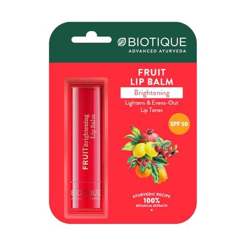 Biotique Fruit Whitening/Brightening Lip Balm | Hydrated and Nourishing Lips| Visibly Lighter Lips | Evens Out Lip Tone | De-pigmentation Balm |100% Botanical Extracts| All Skin Types | 4G
