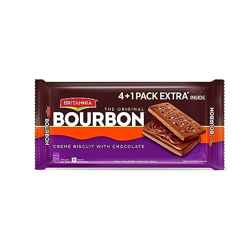 Britannia The Original Bourbon – Creme Biscuit with Chocolate | Buy 4 Get 1 Free | 500gm | Chocolatey Indulgence in every layer
