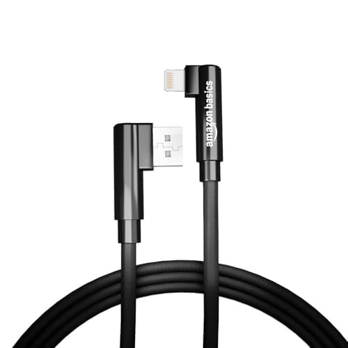 amazon basics L Shape 3A Fast Charging Cord, USB A to Lightning Cable, 480 Mpbs Data Transmission For iPhone, iPad 1 Meter – Black