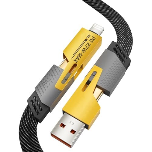 amazon basics Quad Pro 4-in-1 Metal Flat Braided Indestructible Smartphone Usb Cable (1.5m, 60W) Ultimate All-in-One Charging Solution, Black