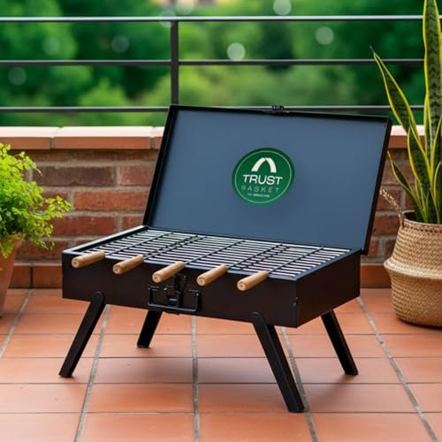 TrustBasket Blaze Barbeque Grill Set for Home Large Size 18 inch, Metal | Heat Resistant Coating, Anti Rust With 5 Skewers & Removable Charcoal Tray for Easy Cleaning | Portable BBQ Grill Set for Home