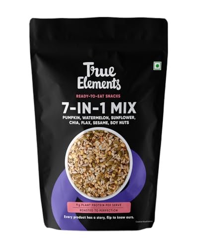 True Elements Seeds Mix – 7 in 1 Super Seeds & Nut Mix 500g – (Roasted Pumpkin, Watermelon, Sunflower, Flax | Sesame | Chia and Soynuts) – Diet Snacks