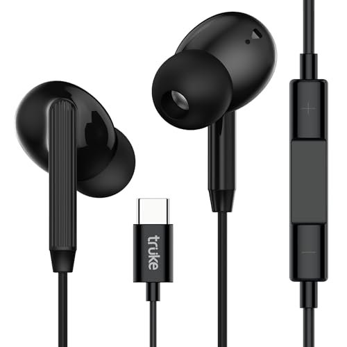 truke Bass 1 in-Ear Wired Earphones with Type-C Connector, 13mm Titanium Drivers, Deep High Bass, in-Line Music & Call Controls, Built-in Mic for Crystal Clear Calls, 1.2m Tangle-Free Cable (Black)