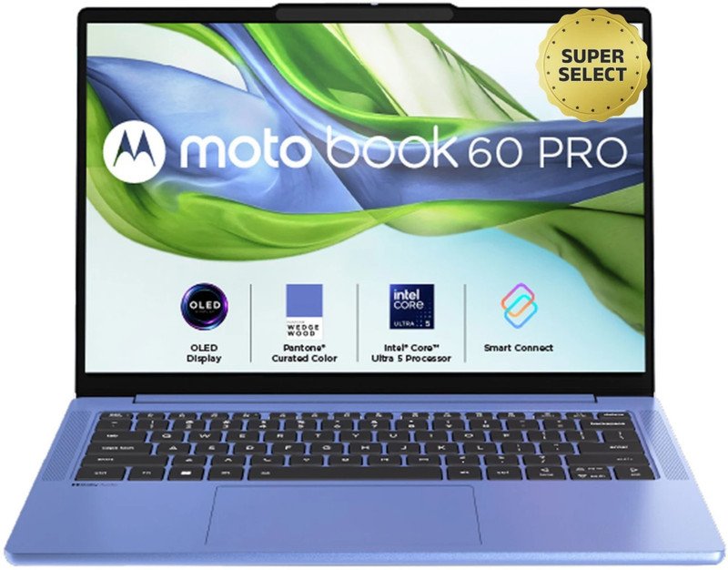 MOTOROLA Motobook 60 Pro Full Metal OLED AI PC Intel Core Ultra 5 225H – (16 GB/512 GB SSD/Windows 11 Home) 83NY000DIN Thin and Light Laptop(14 inch, PANTONE Wedgewood, 1.39 kg, With MS Office)