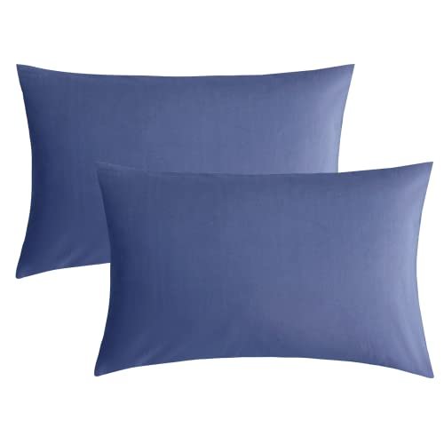 Soft Pillow Covers 21 x 32 Inches – Egyptian Cotton 600 Thread Count Set of 2 Pillow Cover Set Envelope Closure Hotel Quality Pillowcase – Medium Blue