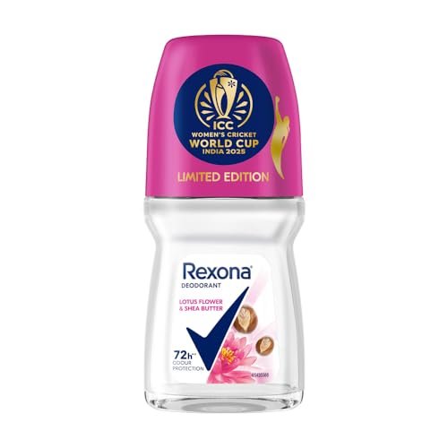 Rexona Lotus Flower & Shea Butter Antiperspirant Roll-On | for Women | 12-HSA & Glycerin| 72H Odour Protection| Limited Edition Pack – ICC Women’s Cricket World Cup India 2025 |50 ML