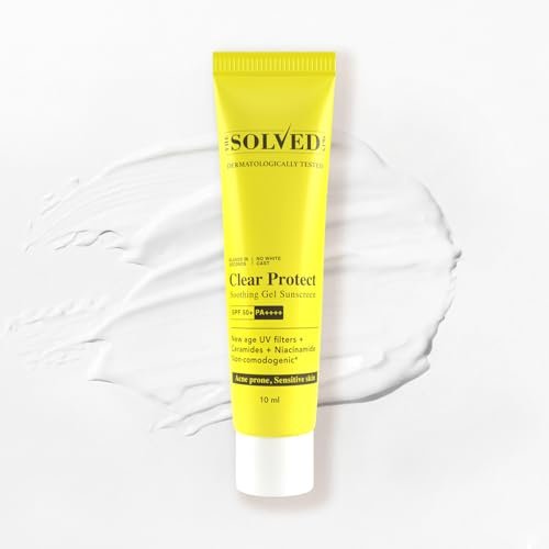 The Solved Skin Clear Protect Sunscreen SPF 50+ PA++++ | Oil-Free Fluid Gel Sunblock | Lightweight Quick Absorbing | Zero White Cast | New Gen UV Filters | For Acne Prone & Sensitive Skin (10ml)