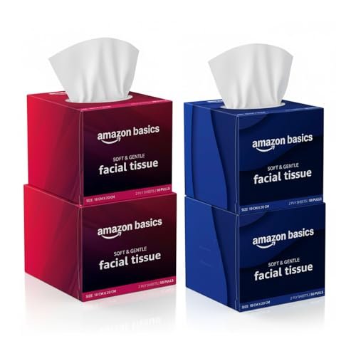 Amazon brand- Amazon Basics 2-Ply Facial Tissue paper 200 pulls | 50 pulls x Pack of 4| Soft, Gentle & Absorbent| Chemical-Free