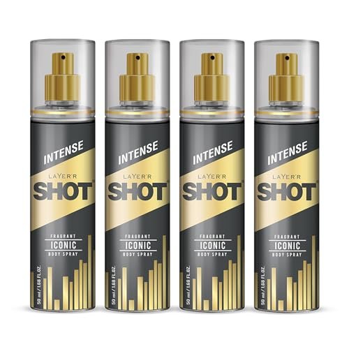 Layer’r Shot Gold Iconic Body Spray for Men, Pack of 4 (4×50ml) | Long-Lasting Fresh Ozonic Citrus & Amber Fragrance | Travel Size Deodorant | IFRA Certified
