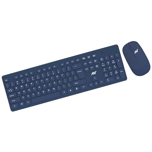 ANT Wireless Keyboard and Mouse, Silent Keyboard Mouse Combo, Full-Sized Colorful Typewriter Keyboard with Round Keycaps, 2.4G Cute Mouse Compatible with PC/Laptop/Compute – Blue