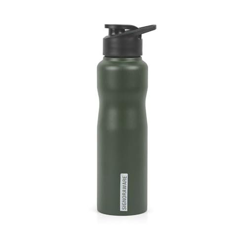 SignoraWare Turbo Single Walled ISI Certified Stainless Steel Coloured Bottle/Sipper | Airtight & Leakproof | Easy to Carry | Durable | Ideal for School, Office, Gym, Yoga & Outdoors (750ml | Green)