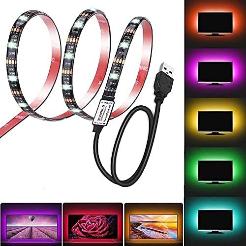 Desidiya® USB 5V 5050 RGB LED Flexible Strip Light Multi-Color Changing Lighting Kit, TV Background Lighting with Mini Controller for TV PC Laptop Bias Lighting (1 Meter for TV’s 40-49″)