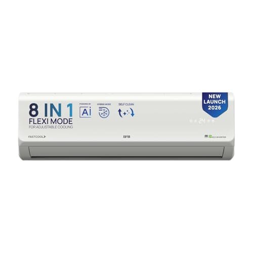 IFB 1 Ton 3 Star,New star rated, AI Powered Inverter Split AC,Hybrid Mode, 8in1 Flexi Mode, Heavy Duty Compressor, Long Air Throw, Self Clean, Dual Gold Fins, 100% Copper, CI133SL11RGM3, white