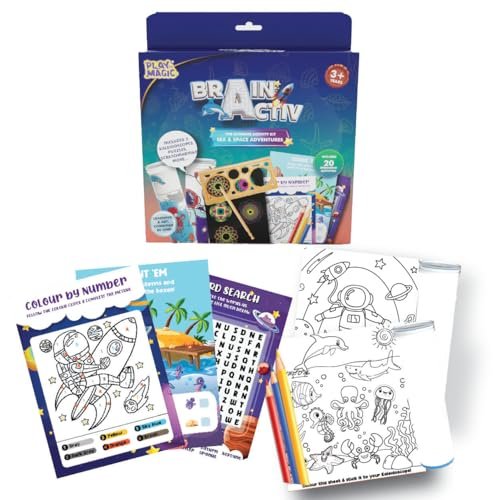 PlayMagic BrainActiv Kaleidoscope Making DIY Kit for Kids 3+| Magical Pattern Creation Kit |2 Kaleidoscopes, Scratch Sheets, 8 Activity Sheets |Educational Birthday Gift for Kids-Sea & Space Adventure