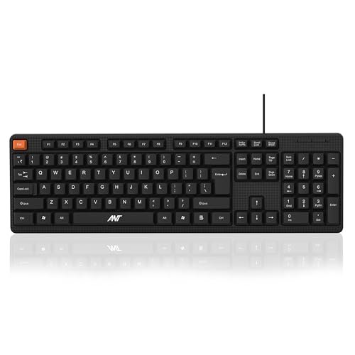 Ant Master 05 Wired USB Keyboard – Full-Size 104 Keys with Numeric Pad | Membrane Silent Typing, 1.3m Cable, Plug & Play | Ergonomic Office & Home Keyboard for PC, Laptop, Mac & Linux – Black