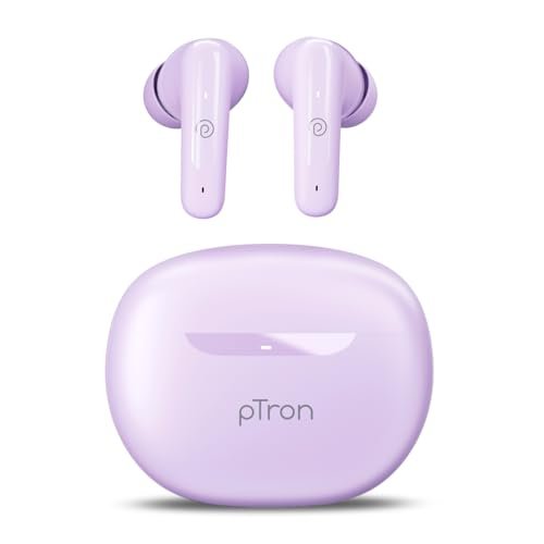 pTron Bassbuds Astra in-Ear TWS Earbuds w/Stereo Sound, 34Hrs Playtime, Stereo Calls, Custom EQ, Mobile App, BTv5.3 Headphones, Touch Control, Voice Assistant, Type C Charging & IPX4 (Lilac)