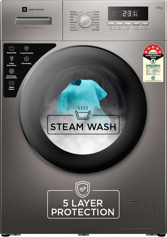 realme TechLife 10 kg Fully Automatic Front Load Washing Machine with In-built Heater Grey(RMFL1005NHIJG)