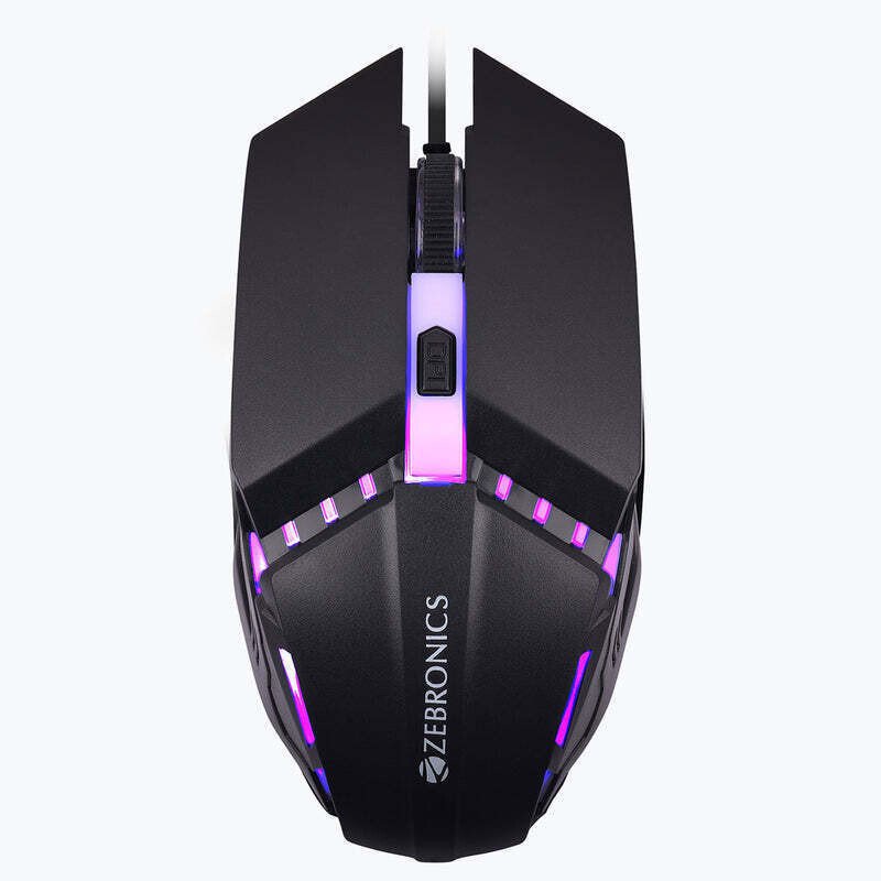 ZEBRONICS Zeb Phero Wired Ambidextrous Optical  Gaming Mouse DPI Switch, High Precision, Plug & Play, 4 Buttons(USB 2.0, RAINBOW LED)