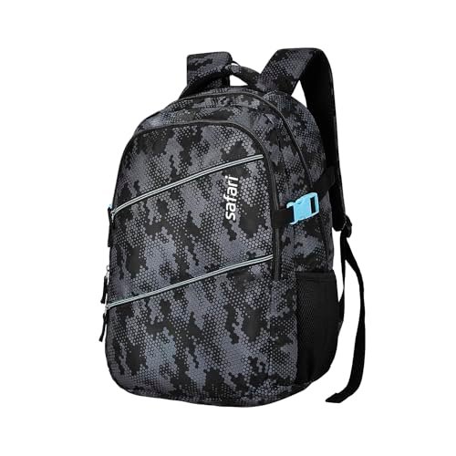 Safari Omega Plus Casual Laptop Backpack, 2 compartments, Raincover, Organizer, Full body print, Bottle holder, Front pockets Softline (Black)