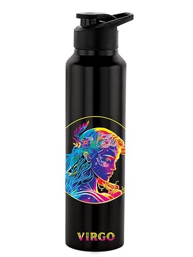 NIRLON Classic Flip UV Printed Single Wall Stainless Steel Sipper Cap Water Bottle 1000ml |Fridge Water Bottle| Office Bottle|Gym Bottle|School Bottle|Treking Bottle|Travel Bottle (Virgo)