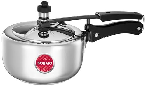 Amazon Brand – Solimo – Sleek Stainless Steel Induction Bottom Pressure Cooker – 2 Liter (Inner Lid)
