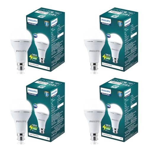 Philips 14W Emergency LED Bulb | Stellar Bright B22 Inverter LED Bulb for Power Cuts | Crystal White, Pack of 4