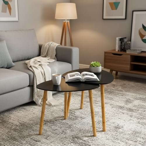 INTRAHAUS Modern Wooden Nesting Side Table Set of 2 for Living Room | Space Saving Sofa Side Table | Bedside End Table | Multipurpose Accent Tables for Home Bedroom Office (Black, Nesting)