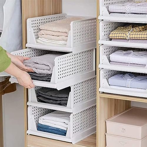 Planet 4-Tier Clothes Organizer for Wardrobe Cupboard Organizer for Clothes Foldable/Plastic Cloth Organizer for Storage/Closet Storage Basket/Drawer Organizer for Clothes (Plastic, White)