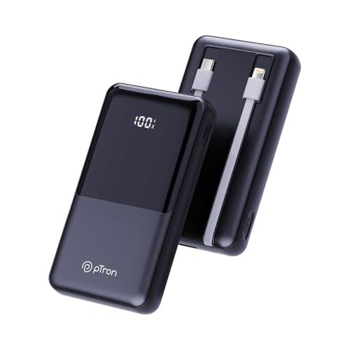 pTron Dynamo Power 20000mAh 22.5W Super Fast Charging, USB Type-C Input Power Bank with Quick Charge & 20W Power Delivery, Built-in Charging Cables, 4 Outputs, Type-C Input/Output Port (Jet Black)