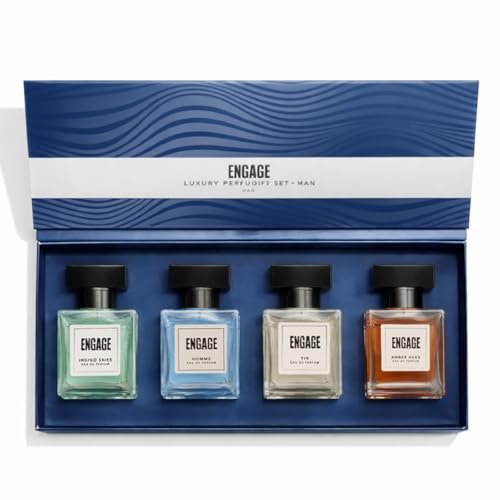 Engage Gift Assorted Luxury Perfume Set for Men 80ml (20ml x 4) |4 Unique EDP Fragrances | Long Lasting |Travel Size Perfume Combo|Birthday, Anniversary, Wedding Gift|No Paraben|Dermat-Tested