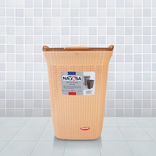Nayasa Rope 54 Liters Plastic Laundry Basket for Clothes with Lid | Laundry Bag for Clothes | Laundry Basket Plastic | Clothes Basket | Multipurpose Basket for Storage | Light Brown