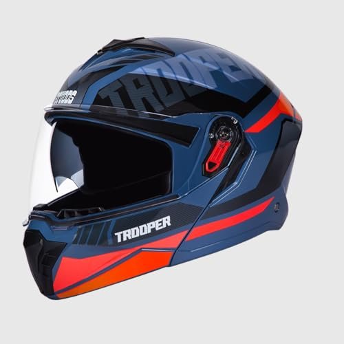 Studds Trooper Dv D1 Isi and Dot Certified Matt Finish Flip-Up Full Face Motorcycling Helmet for Men and Women with Inner Sun Visor(Matt Blue N8 M)