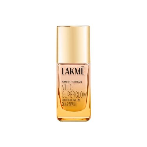 LAKME Makeup+Skincare, VitC Superglow Skin Perfecting Tint, Cool Ivory C100, 25ml, for Hydrated Smoother Skin, with 3% Active Vitamin C & Micro Radiance Boosters, Natural Finish, Airlight Formula