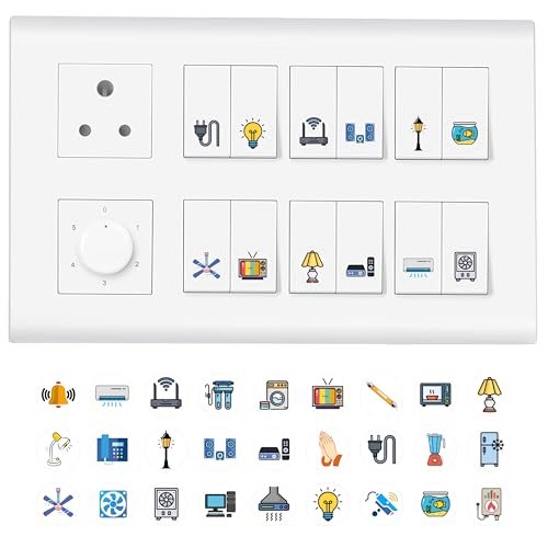 11 Strokes Switch Board Stickers for Home – 3 Sheets Self Adhesive, Electric Switch Board Covers, Vinyl Transparent Stickers for Switches, Light Fan Stickers, Wall Switch Board Stickers, 22.9 cms